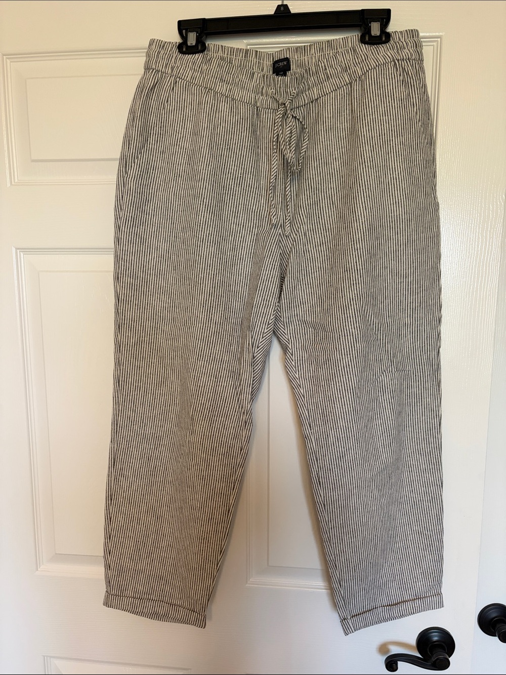 J. Crew Factory Black & White Pinstripe Cropped Drawstring Pants